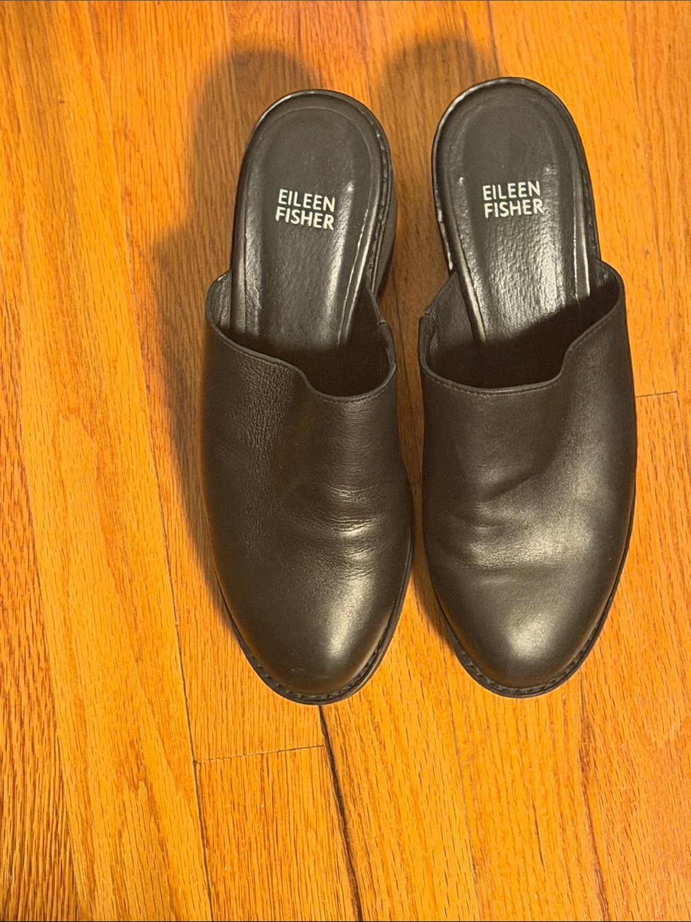 Eileen Fisher Black Leather Slip-On Mules